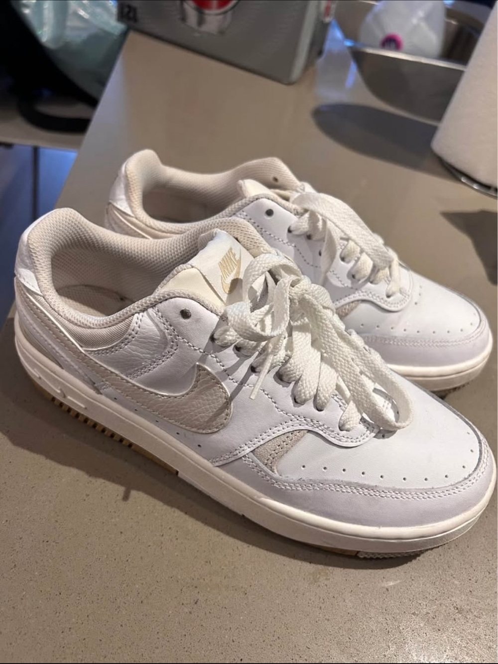 Nike White and Gum Low-Top Leather Sneakers